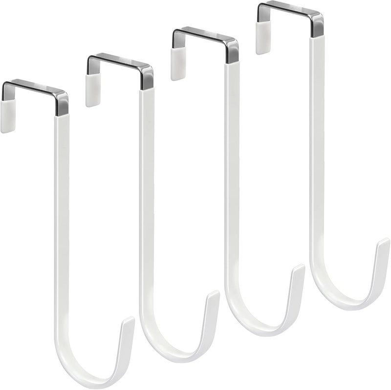 FYY Over The Door Hooks, 4 Pack Upgraded Long Door Hangers Hooks with Rubber Prevent Scratches Heavy Duty Organizer Hooks for Hanging Clothes, Towels, Hats, Coats, Bags White - Image 1